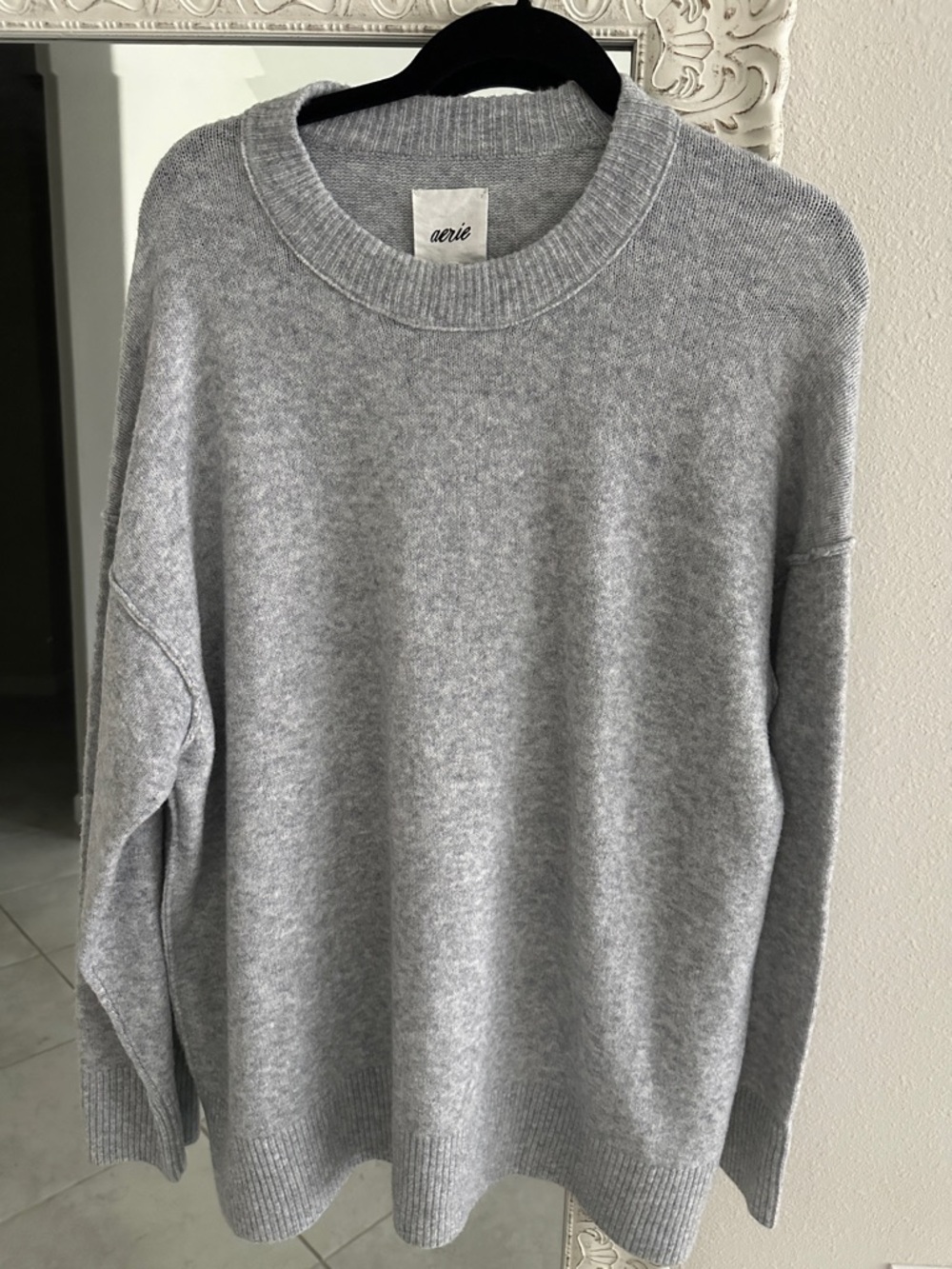 aerie Oversized Crewneck Sweater in Heather Gray